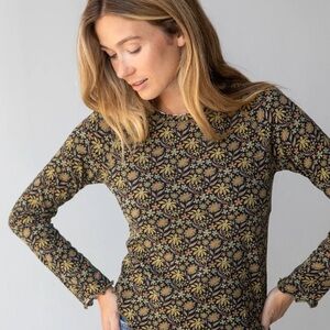 Floral Long Sleeve Top - Black and Yellow